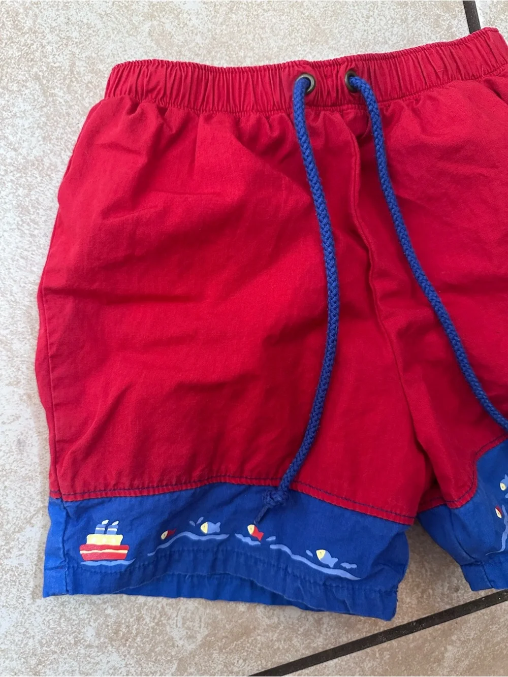 Vintage Little Me Bright Red Baby Swim Shorts with Liner